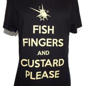 Women's 11th Doctor Who Fish Fingers & Custard Matt Smith Graphic T-Shirt Sz XL